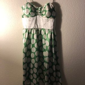 Green and white retro polka dot dress